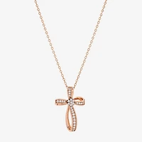 Sparkle Allure Womens Cubic Zirconia 18K Rose Gold Over Brass Cross 16 Inch Pendant Necklace