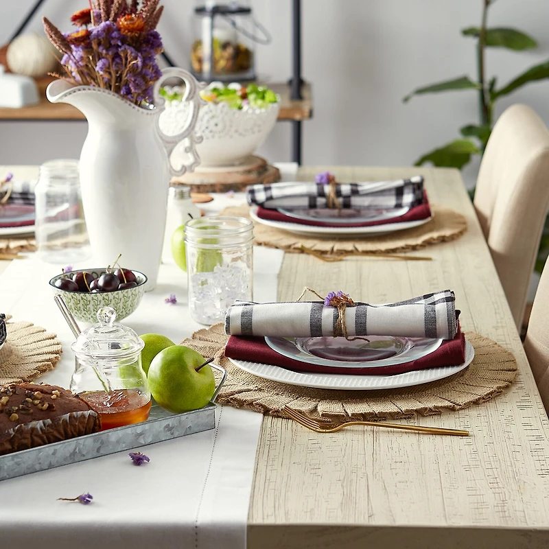 Design Imports Natural Jute Round Ruffle Trim Table Linen Set