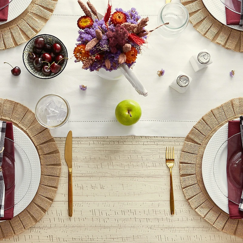 Design Imports Natural Jute Round Ruffle Trim Table Linen Set