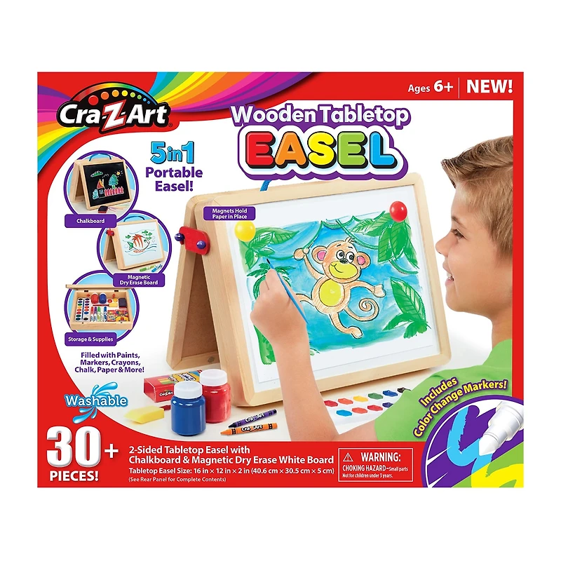 Cra-Z-Art 5-In-1 Portable Wooden Tabletop Art Easel With Chalkboard And Dry Erase Board 60-pc. Art Set