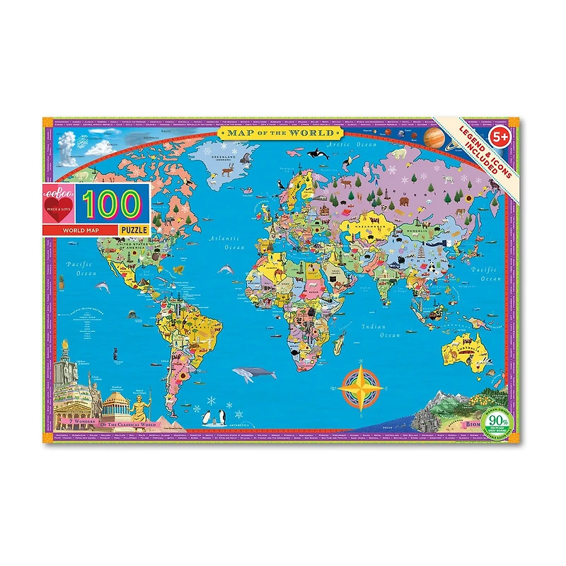 Eeboo World Map 100 Piece 100-pc. Puzzle