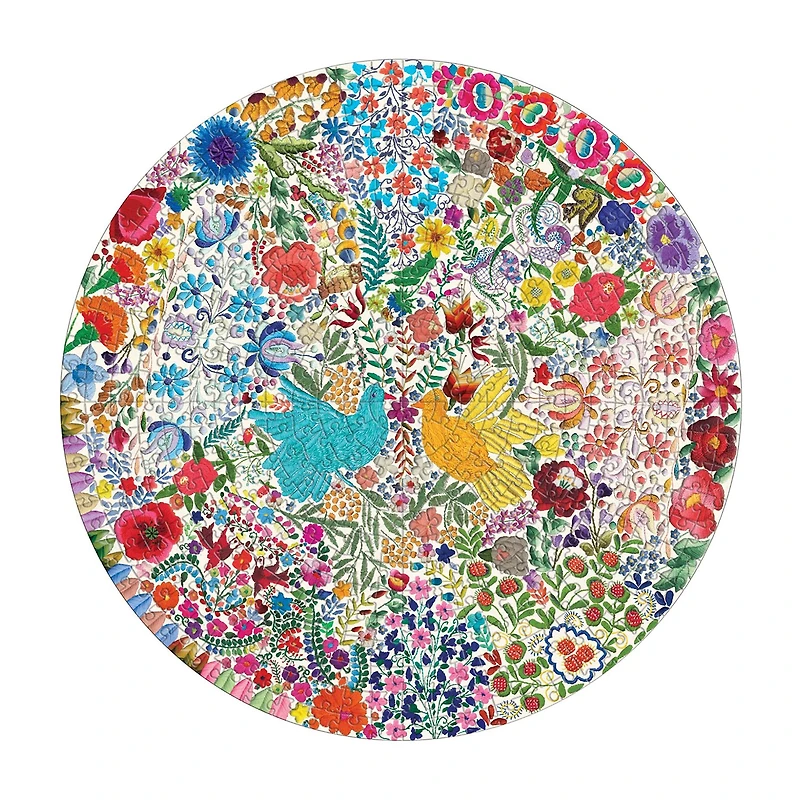 Eeboo Piece And Love Blue Bird Yellow Bird 500 Piece Adult   Round Jigsaw 500-pc. Puzzle