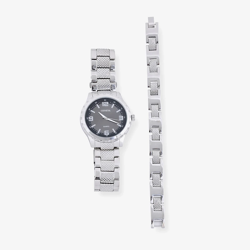 Geneva Mens Silver Tone Stainless Steel 2-pc. Watch Boxed Set Mac8080jc