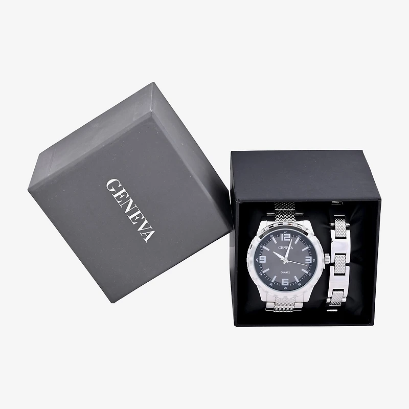 Geneva Mens Silver Tone Stainless Steel 2-pc. Watch Boxed Set Mac8080jc