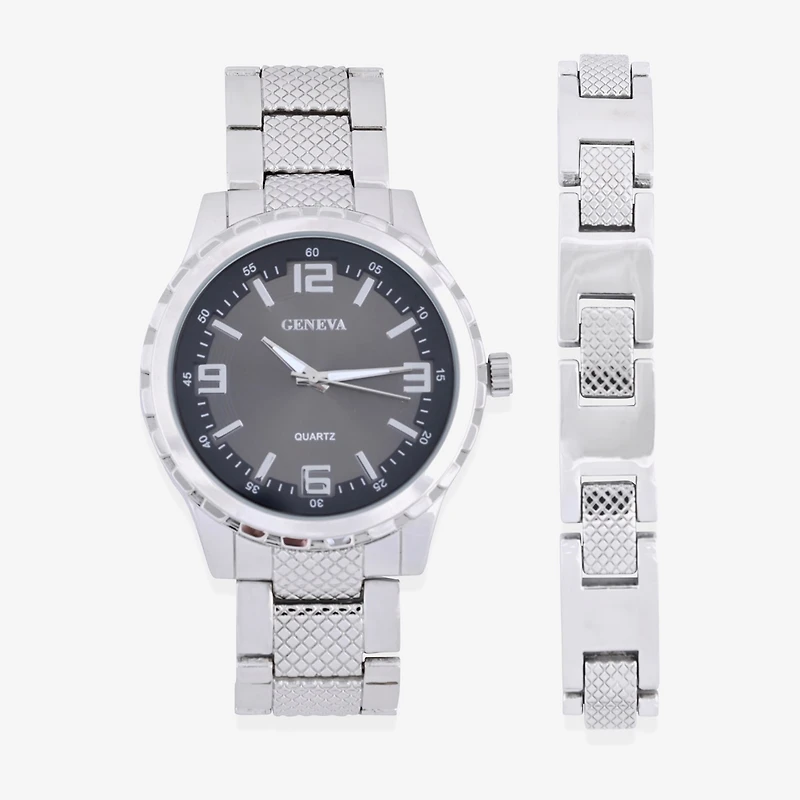 Geneva Mens Silver Tone Stainless Steel 2-pc. Watch Boxed Set Mac8080jc