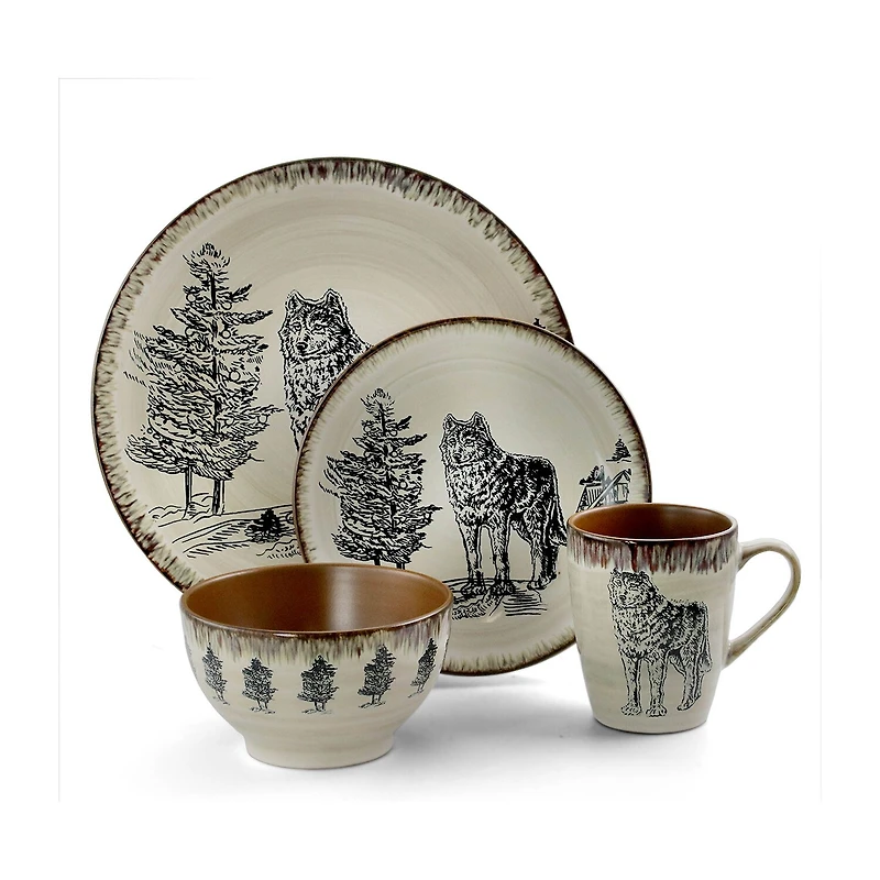 Elama Majestic Wolf 16-pc. Stoneware Dinnerware Set