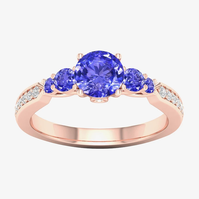 Modern Bride Gemstone Womens 1/10 CT. T.W. Genuine Blue Tanzanite 10K Gold Round Side Stone Engagement Ring