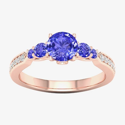 Modern Bride Gemstone Womens 1/10 CT. T.W. Genuine Blue Tanzanite 10K Gold Round Side Stone Engagement Ring