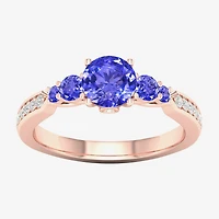 Modern Bride Gemstone Womens 1/10 CT. T.W. Genuine Blue Tanzanite 10K Gold Round Side Stone Engagement Ring