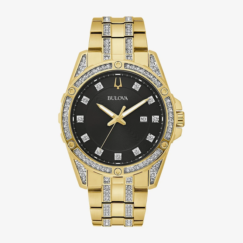 Bulova Classic Crystal Mens Crystal Accent Two Tone Stainless Steel 2-pc. Watch Boxed Set 98k115