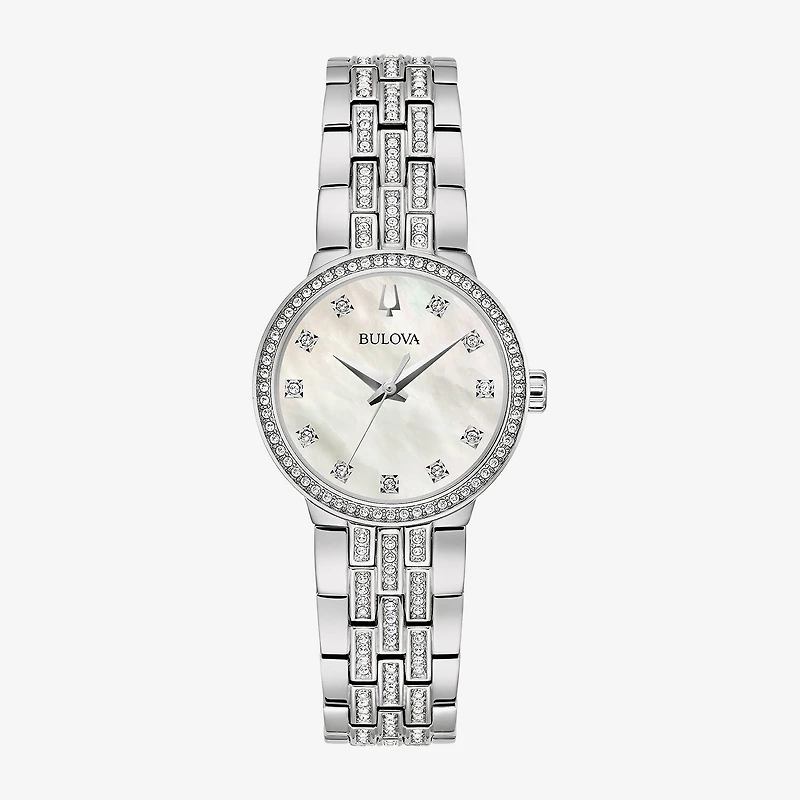 Bulova Classic Crystal Womens Crystal Accent Silver Tone Stainless Steel 2-pc. Watch Boxed Set 96x163
