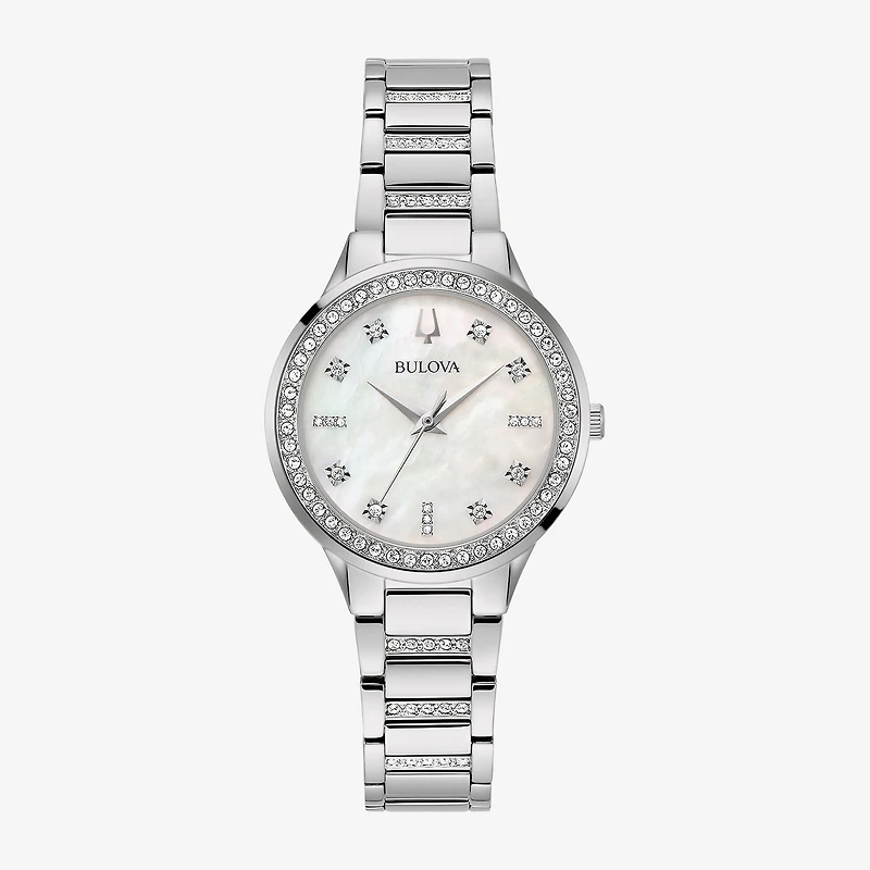 Bulova Classic Crystal Womens Crystal Accent Silver Tone Stainless Steel 2-pc. Watch Boxed Set 96x162