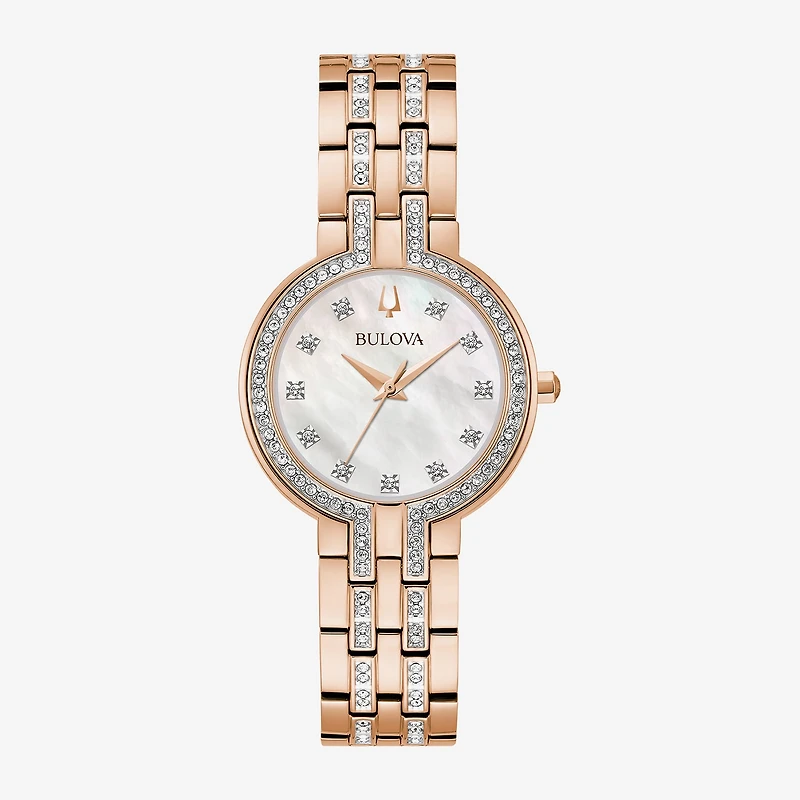Bulova Classic Crystal Womens Crystal Accent Rose Goldtone Stainless Steel 2-pc. Watch Boxed Set 98x135