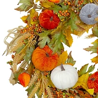 Northlight Velvet Pumpkins And Wheat Artificial Fall Harvest 24-Inch Unlit Wreath