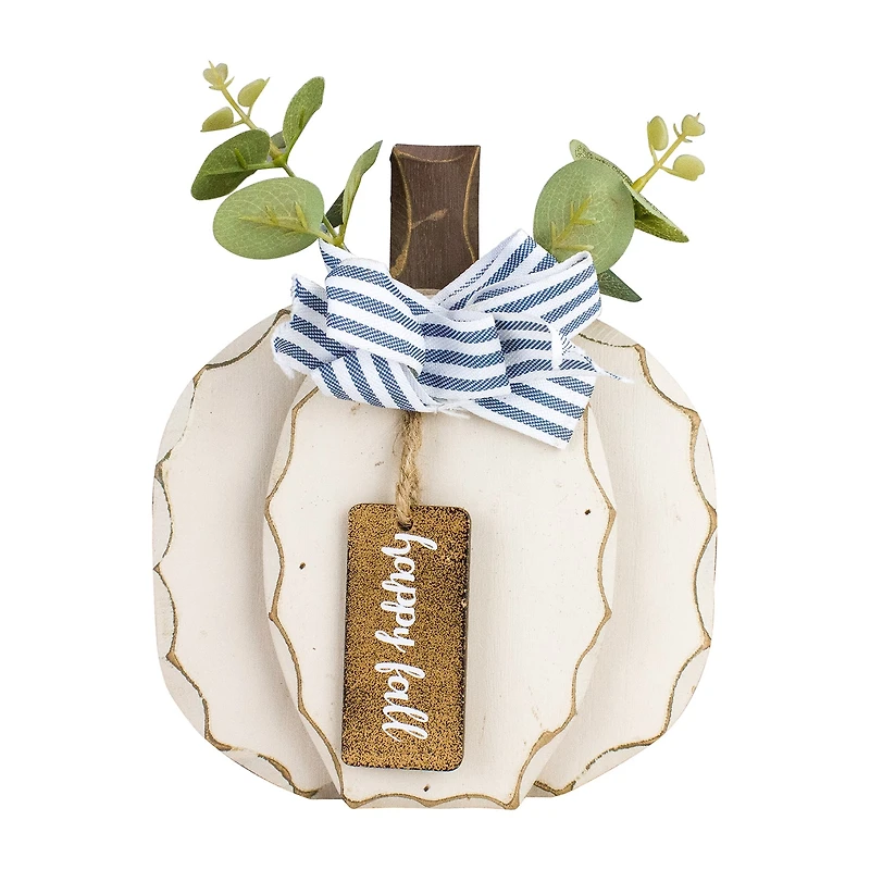 Northlight 9" Beige Happy Fall Wooden Pumpkin Harvest Thanksgiving Tabletop Decor