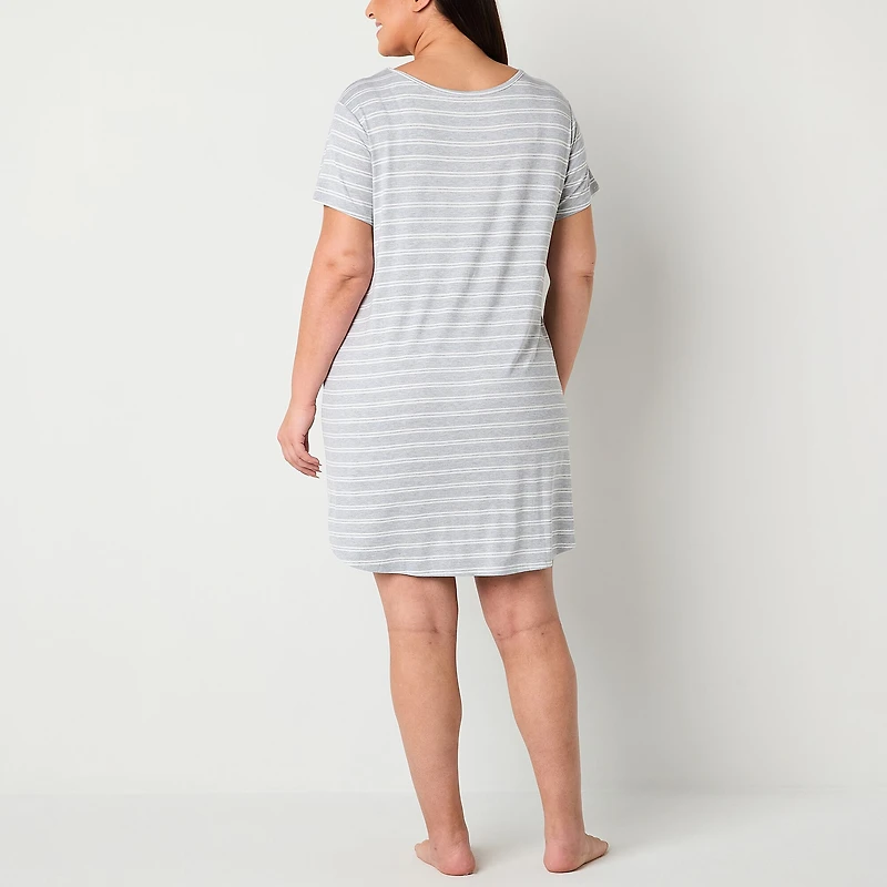 Liz Claiborne Cool and Calm Womens Plus Short Sleeve Crew Neck Nightshirt