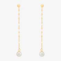 Womens White 10K Gold Drop Earrings