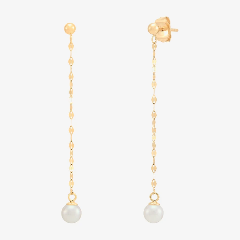 Womens White 10K Gold Drop Earrings
