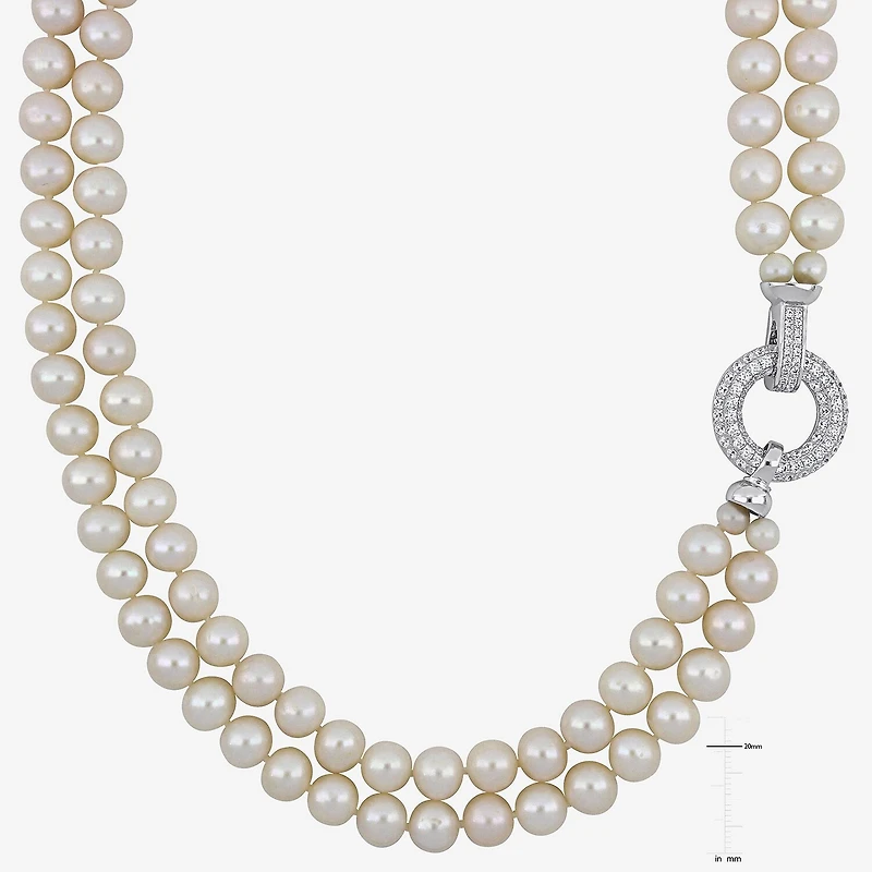 Womens White Sterling Silver Inch Strand Necklace