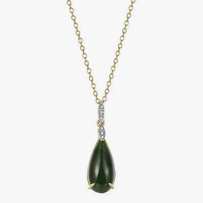 Womens Diamond Accent Genuine Green Jade 18K Gold Over Silver Pear 18 Inch Pendant Necklace