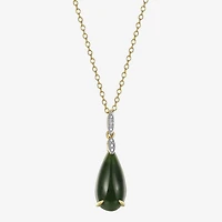 Womens Diamond Accent Genuine Green Jade 18K Gold Over Silver Pear 18 Inch Pendant Necklace