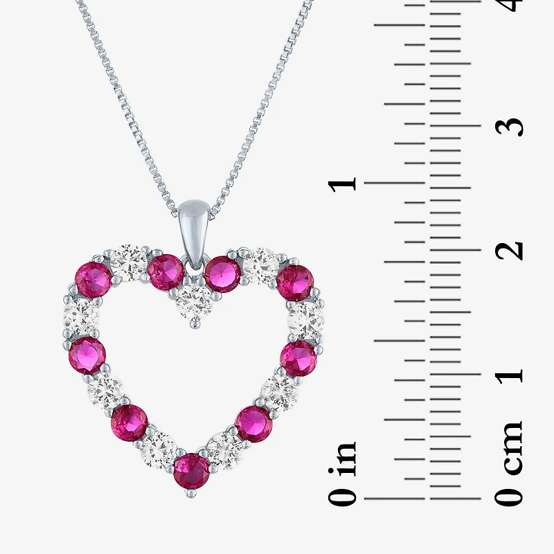 Womens Lab Created Red Ruby Sterling Silver Heart 18 Inch Pendant Necklace
