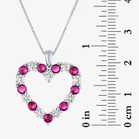 Womens Lab Created Red Ruby Sterling Silver Heart 18 Inch Pendant Necklace