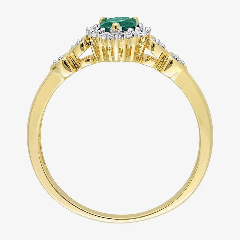 Womens Diamond Accent Lab Created Green Emerald 18K Gold Over Silver Heart Cocktail Ring