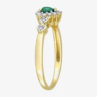 Womens Diamond Accent Lab Created Green Emerald 18K Gold Over Silver Heart Cocktail Ring