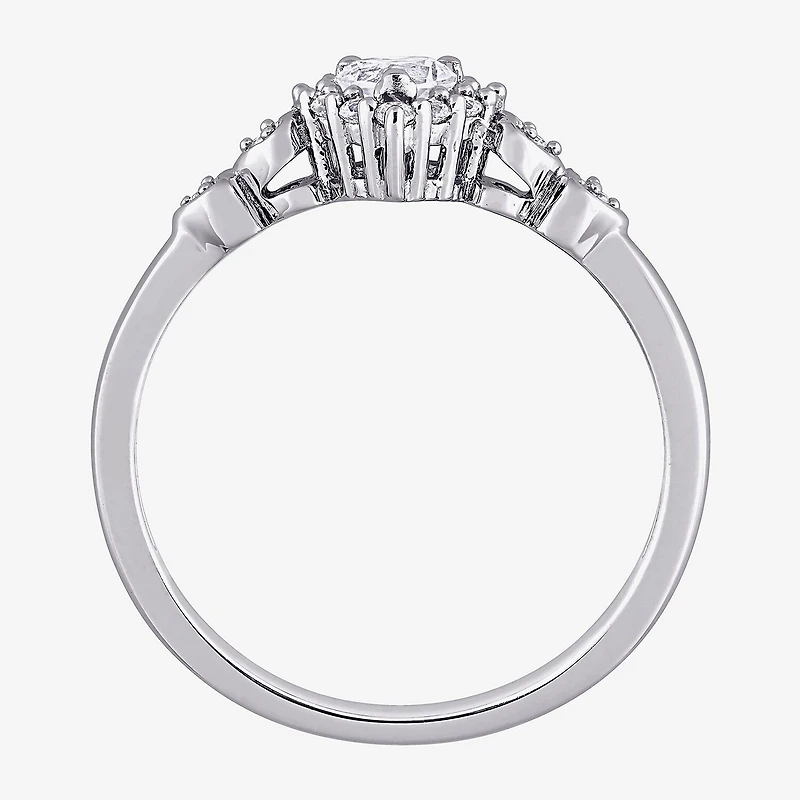 Womens Diamond Accent Lab Created Sapphire Sterling Silver Heart Cocktail Ring