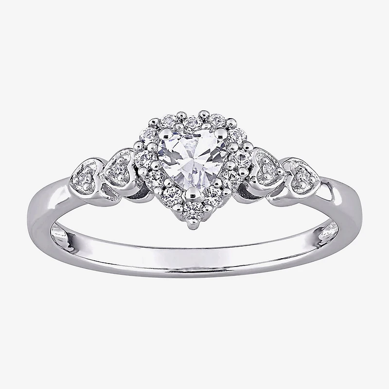 Womens Diamond Accent Lab Created Sapphire Sterling Silver Heart Cocktail Ring