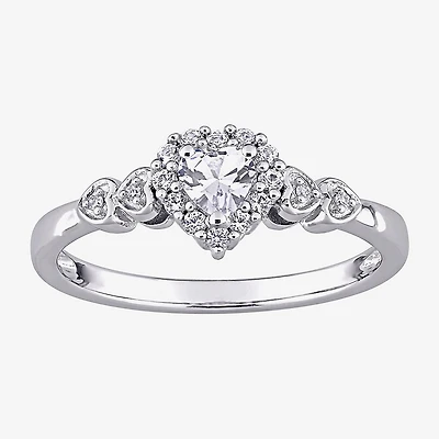 Womens Diamond Accent Lab Created Sapphire Sterling Silver Heart Cocktail Ring