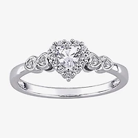 Womens Diamond Accent Lab Created Sapphire Sterling Silver Heart Cocktail Ring
