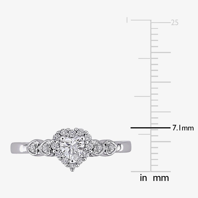 Womens Diamond Accent Lab Created Sapphire Sterling Silver Heart Cocktail Ring