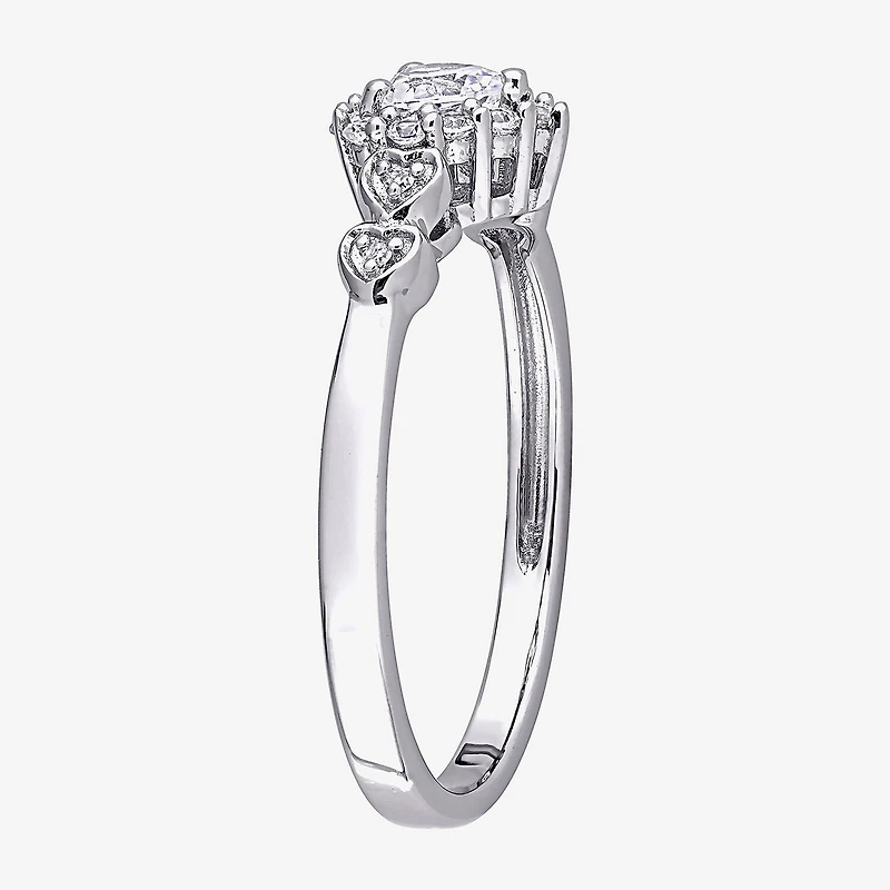 Womens Diamond Accent Lab Created Sapphire Sterling Silver Heart Cocktail Ring