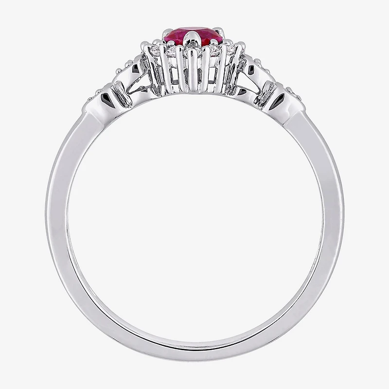 Womens Diamond Accent Lab Created Red Ruby Sterling Silver Heart Cocktail Ring