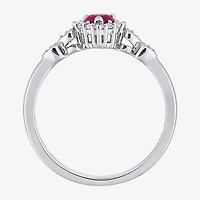 Womens Diamond Accent Lab Created Red Ruby Sterling Silver Heart Cocktail Ring