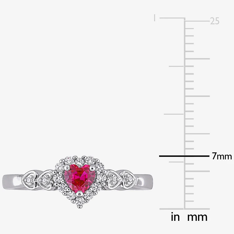 Womens Diamond Accent Lab Created Red Ruby Sterling Silver Heart Cocktail Ring