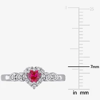 Womens Diamond Accent Lab Created Red Ruby Sterling Silver Heart Cocktail Ring