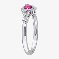 Womens Diamond Accent Lab Created Red Ruby Sterling Silver Heart Cocktail Ring