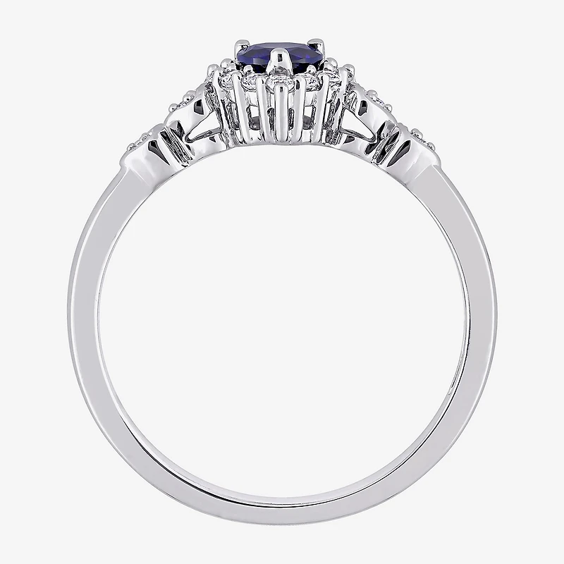 Womens Diamond Accent Lab Created Blue Sapphire Sterling Silver Heart Cocktail Ring