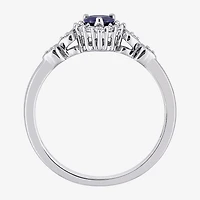 Womens Diamond Accent Lab Created Blue Sapphire Sterling Silver Heart Cocktail Ring