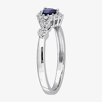 Womens Diamond Accent Lab Created Blue Sapphire Sterling Silver Heart Cocktail Ring