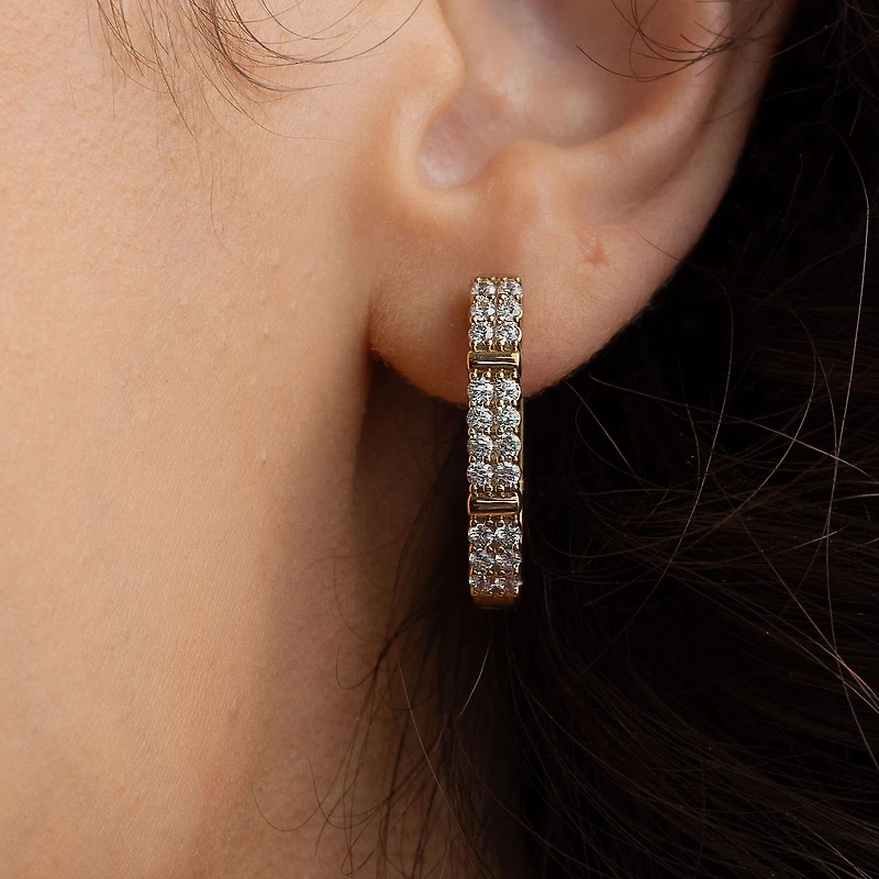 (H-I / I1) Womens 1 CT. T.W. Lab Grown White Diamond 10K Gold 25.6mm Hoop Earrings