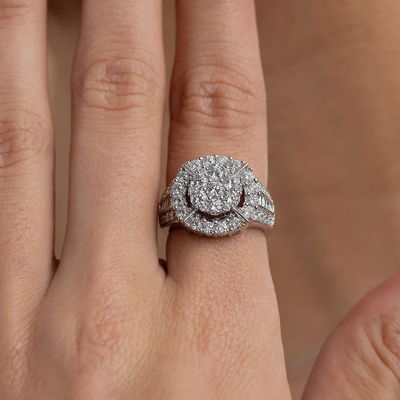 Diamond Blossom (G / Si2) Womens 2 CT. T.W. Lab Grown White 10K Gold Round Cocktail Ring