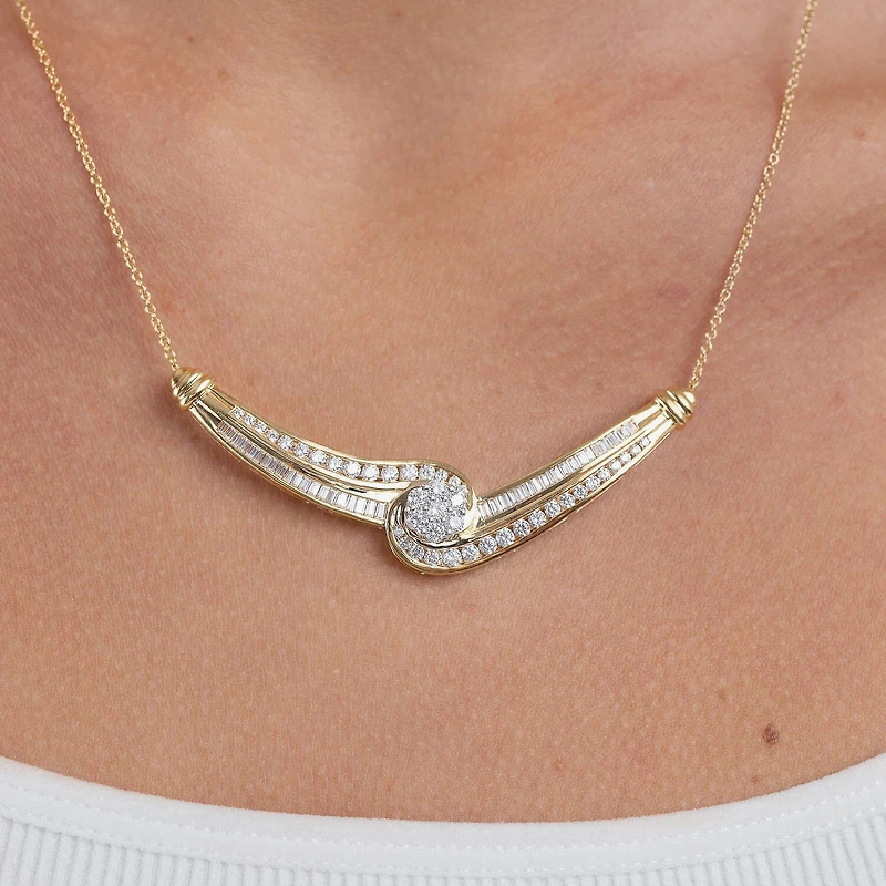 Diamond Blossom (G / Si2) Womens 2 CT. T.W. Lab Grown White Diamond 10K Gold Flower 18 Inch Pendant Necklace