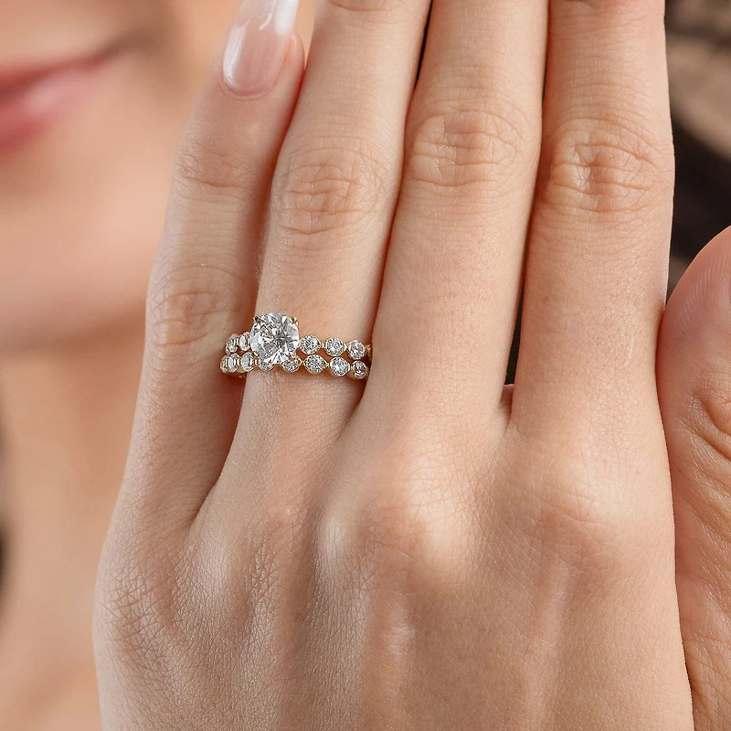 (G / Si2) Womens 2 CT. T.W. Lab Grown White Diamond 10K Gold Round Side Stone Bridal Set