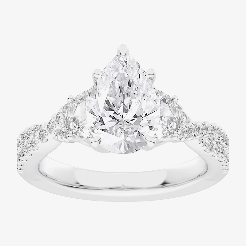 Signature By Modern Bride (G-H / Si1-Si2) Womens 2 3/4 CT. T.W. Lab Grown White Diamond 14K Gold Pear Round Side Stone Engagement Ring