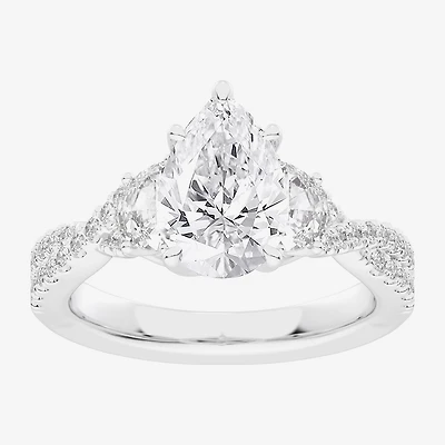 Signature By Modern Bride (G-H / Si1-Si2) Womens 2 3/4 CT. T.W. Lab Grown White Diamond 14K Gold Pear Round Side Stone Engagement Ring