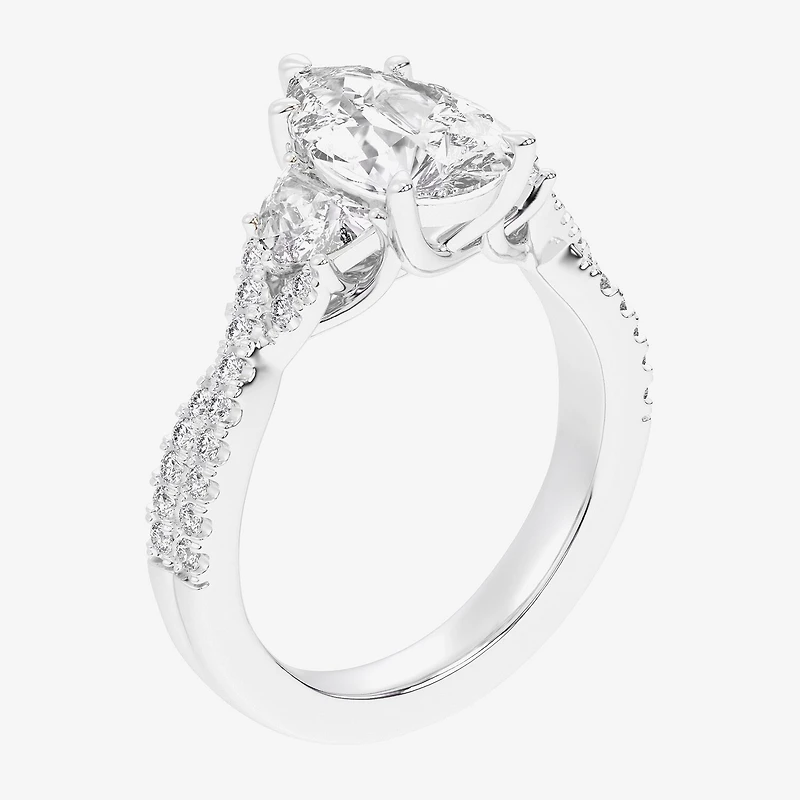 Signature By Modern Bride (G-H / Si1-Si2) Womens 2 3/4 CT. T.W. Lab Grown White Diamond 14K Gold Pear Round Side Stone Engagement Ring